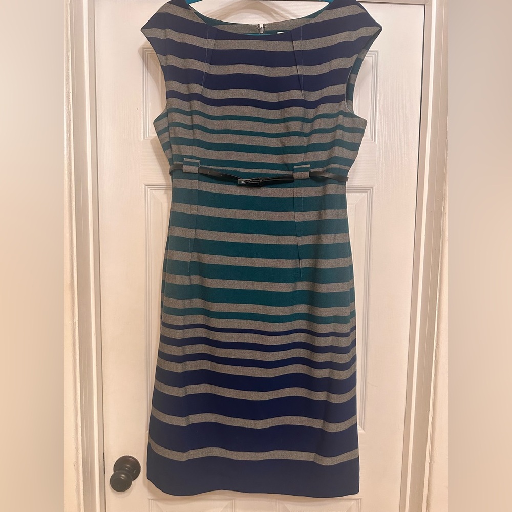 Calvin Klein Striped Sheath Dress: EUC, size 14